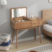 TAVOLO DA TRUCCO CON SPECCHIO A LUCI LED E SPAZIO CONTENITORE IN LEGNO, 100X40X87 CM