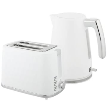 SET BOLLITORE ELETTRICO DA 1.7L 2200W CON TERMOSTATO E TOSTAPANE DOPPIO CON 7 LIVELLI DI DORATURA, BIANCO