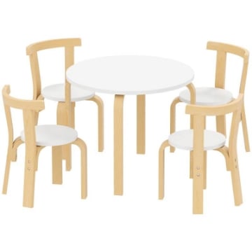 SET TAVOLO E SEDIE PER BAMBINI 3-8 ANNI 5 PZ CON BORDI ARROTONDATI IN LEGNO BIANCO