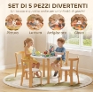 SET TAVOLO E SEDIE PER BAMBINI 3-8 ANNI 5 PZ CON BORDI ARROTONDATI IN LEGNO BIANCO