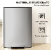 PATTUMIERA A PEDALE DA 50L CON COPERCHIO AMMORTIZZATO, APERTURA A 90¦ E SECCHIO RIMOVIBILE, ACCIAIO INOX, GRIGIO