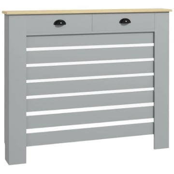 COPRITERMOSIFONE IN MDF A DOGHE, COPRICALORIFERO A GRIGLIA CON 2 CASSETTI, 111X19X95.5 CM, GRIGIO