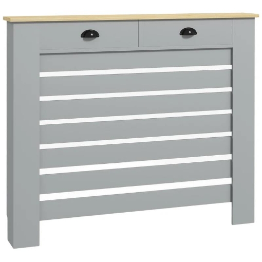COPRITERMOSIFONE IN MDF A DOGHE, COPRICALORIFERO A GRIGLIA CON 2 CASSETTI, 111X19X95.5 CM, GRIGIO