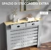 COPRITERMOSIFONE IN MDF A DOGHE, COPRICALORIFERO A GRIGLIA CON 2 CASSETTI, 111X19X95.5 CM, GRIGIO
