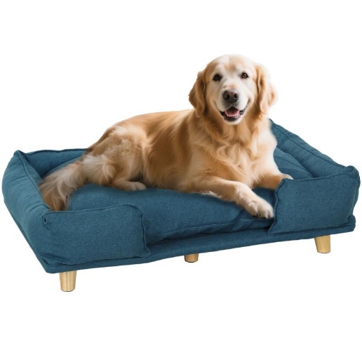 DIVANO LETTINO PER CANI GRANDI FINO 30 KG DA INTERNO CON CUSCINO RIMOVIBILE 96X66X24 CM BLU
