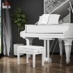 SGABELLO PIANOFORTE REGOLABILE CON VANO PORTAOGGETTI E SEDUTA IMBOTTITA, 54.5X33X48-58 CM, BIANCO