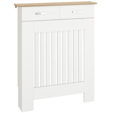 COPRITERMOSIFONE A DOGHE ANTIRIBALTAMENTO CON CASSETTO, IN LEGNO, 78X19X97 CM, BIANCO