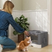 LETTIERA PER GATTI CHIUSA CON COPERCHIO E DOPPIA ENTRATA, CASSETTO ESTRAIBILE, PALETTA E SPAZZOLA, GRIGIO