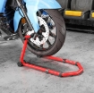 CAVALLETTO MOTO ANTERIORE E POSTERIORE CON CAPACITÓ 390 KG, FORCELLE A U E L, ROTELLE E CUSCINETTI ANTISCIVOLO, ROSSO