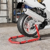 CAVALLETTO MOTO ANTERIORE E POSTERIORE CON CAPACITÓ 390 KG, FORCELLE A U E L, ROTELLE E CUSCINETTI ANTISCIVOLO, ROSSO