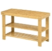 PANCA SCARPIERA BASSA IN BAMBÙ CON 2 RIPIANI A DOGHE E SEDUTA 70X28X45 CM NATURALE