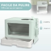LETTIERA PER GATTI CHIUSA CON COPERCHIO E DOPPIA ENTRATA, CASSETTO ESTRAIBILE, PALETTA E SPAZZOLA, VERDE