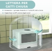 LETTIERA PER GATTI CHIUSA CON COPERCHIO E DOPPIA ENTRATA, CASSETTO ESTRAIBILE, PALETTA E SPAZZOLA, VERDE