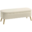 PANCA CONTENITORE DA 65L IN TESSUTO TEDDY E GAMBE IN LEGNO, 120X42X45 CM, BEIGE