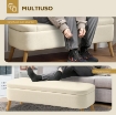 PANCA CONTENITORE DA 65L IN TESSUTO TEDDY E GAMBE IN LEGNO, 120X42X45 CM, BEIGE