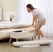 PANCA CONTENITORE DA 65L IN TESSUTO TEDDY E GAMBE IN LEGNO, 120X42X45 CM, BEIGE