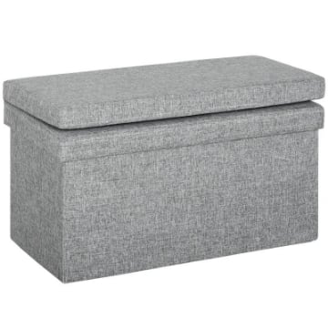 PANCA CONTENITORE PIEGHEVOLE CON SCHIENALE E VANO DA 77L, RIVESTIMENTO IN TESSUTO, 76X50X73 CM, GRIGIO