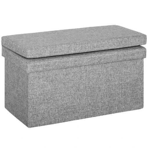 PANCA CONTENITORE PIEGHEVOLE CON SCHIENALE E VANO DA 77L, RIVESTIMENTO IN TESSUTO, 76X50X73 CM, GRIGIO