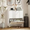MOBILE SCARPIERA SLIM CON 2 CASSETTI A RIBALTA E RIPIANI REGOLABILI, IN LEGNO E METALLO, 80X24X101 CM, BIANCO