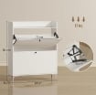 MOBILE SCARPIERA SLIM CON 2 CASSETTI A RIBALTA E RIPIANI REGOLABILI, IN LEGNO E METALLO, 80X24X101 CM, BIANCO