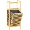 Mobile Bagno a Doghe con Cesto Portabiancheria e Armadietto, in Bamb¨ e Poliestere, 40x30x95 cm, Grigio e Legno