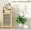 Mobile Bagno a Doghe con Cesto Portabiancheria e Armadietto, in Bamb¨ e Poliestere, 40x30x95 cm, Grigio e Legno