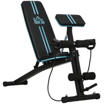 PANCA MULTIFUNZIONE PIEGHEVOLE CON SCHIENALE REGOLABILE A 7 LIVELLI, CON FUNZIONE LEG EXTENSION, CUSCINETTO ED ELASTICI, BLU
