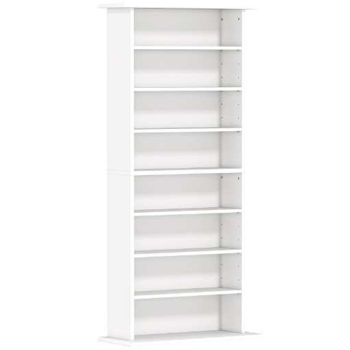SCAFFALE PORTA CD CON 6 RIPIANI REGOLABILI, CAPACITÀ DI 360 CD/185 DVD, 58X24X124.5 CM, BIANCO