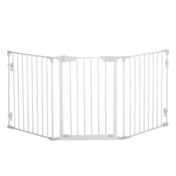 CANCELLETTO PER CANI CON CHIUSURA AUTOMATICA E SISTEMA DI BLOCCO, IN METALLO E PLASTICA, 180X74.5 CM, BIANCO