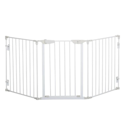 CANCELLETTO PER CANI CON CHIUSURA AUTOMATICA E SISTEMA DI BLOCCO, IN METALLO E PLASTICA, 180X74.5 CM, BIANCO