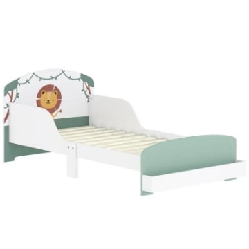 LETTO PER BAMBINI 3-8 ANNI BASSO IN LEGNO CON SPAZIO CONTENITORE E SPONDE LATERALI, 150X77X60 CM, VERDE