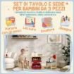 SET TAVOLO E SEDIE PER BAMBINI 3-7 ANNI CON 2 SEDIE E TAVOLO CON 4 CONTENITORI IN LEGNO E PP COLOR LEGNO