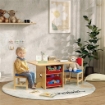 SET TAVOLO E SEDIE PER BAMBINI 3-7 ANNI CON 2 SEDIE E TAVOLO CON 4 CONTENITORI IN LEGNO E PP COLOR LEGNO
