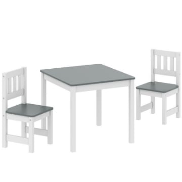 SET TAVOLO E SEDIE PER BAMBINI DA 3-8 ANNI 3 PZ IN LEGNO CON BORDI ARROTONDATI, GRIGIO E BIANCO