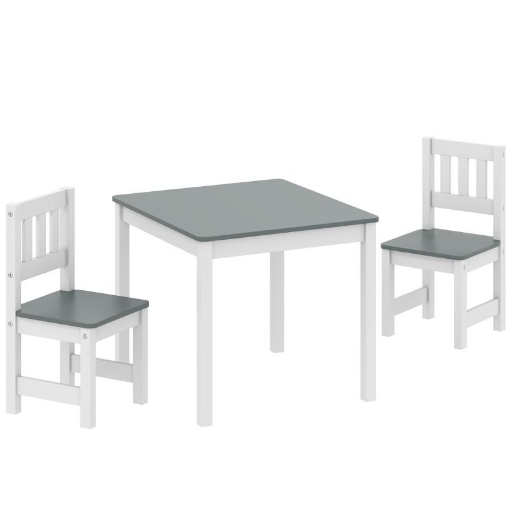 SET TAVOLO E SEDIE PER BAMBINI DA 3-8 ANNI 3 PZ IN LEGNO CON BORDI ARROTONDATI, GRIGIO E BIANCO