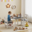 SET TAVOLO E SEDIE PER BAMBINI DA 3-8 ANNI 3 PZ IN LEGNO CON BORDI ARROTONDATI, GRIGIO E BIANCO