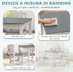 SET TAVOLO E SEDIE PER BAMBINI DA 3-8 ANNI 3 PZ IN LEGNO CON BORDI ARROTONDATI, GRIGIO E BIANCO