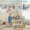 SET TAVOLO E SEDIE PER BAMBINI DA 3-8 ANNI 3 PZ IN LEGNO CON BORDI ARROTONDATI, GRIGIO E BIANCO
