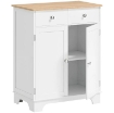 CREDENZA BASSA CON ARMADIETTO 2 ANTE, RIPIANI REGOLABILI E 2 CASSETTI, BIANCO E LEGNO