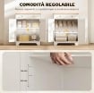 CREDENZA BASSA CON ARMADIETTO 2 ANTE, RIPIANI REGOLABILI E 2 CASSETTI, BIANCO E LEGNO