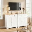 CREDENZA BASSA CON ARMADIETTO 2 ANTE, RIPIANI REGOLABILI E 2 CASSETTI, BIANCO E LEGNO