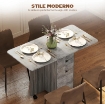 TAVOLO PIEGHEVOLE CON 2 CASSETTI E ARMADIETTO, 6 ROTELLE E FRENI, 120X60X76.5 CM, GRIGIO LEGNO E ROCCIA