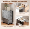 TAVOLO PIEGHEVOLE CON 2 CASSETTI E ARMADIETTO, 6 ROTELLE E FRENI, 120X60X76.5 CM, GRIGIO LEGNO E ROCCIA