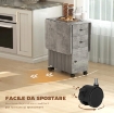 TAVOLO PIEGHEVOLE CON 2 CASSETTI E ARMADIETTO, 6 ROTELLE E FRENI, 120X60X76.5 CM, GRIGIO LEGNO E ROCCIA