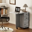 TAVOLO PIEGHEVOLE CON 2 CASSETTI E ARMADIETTO, 6 ROTELLE E FRENI, 120X60X76.5 CM, GRIGIO LEGNO E ROCCIA