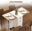 TAVOLO PIEGHEVOLE CON 2 CASSETTI E ARMADIETTO, 6 ROTELLE E FRENI, 120X60X76.5 CM, BIANCO E ROVERE
