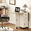 TAVOLO PIEGHEVOLE CON 2 CASSETTI E ARMADIETTO, 6 ROTELLE E FRENI, 120X60X76.5 CM, BIANCO E ROVERE