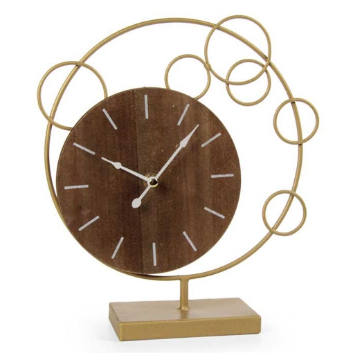 OROLOGIO DA TAVOLO CON QUADRANTE IN LEGNO 24X7X27CM STRUTTURA IN METALLO DI COLORE ORO