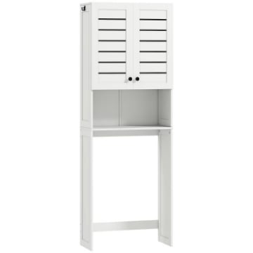 MOBILE SOPRA WC CON ARMADIETTO A 2 ANTE E RIPIANO APERTO, IN LEGNO BIANCO, 67X31.5X190 CM
