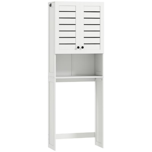 MOBILE SOPRA WC CON ARMADIETTO A 2 ANTE E RIPIANO APERTO, IN LEGNO BIANCO, 67X31.5X190 CM